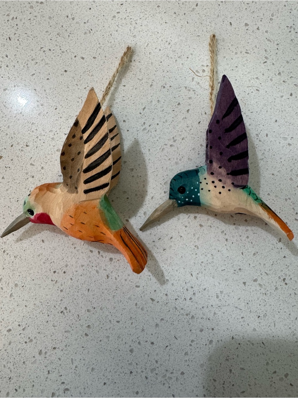 Hand Carved Wooden Hummingbirds Ornament Hand Painted Folk Art Bird -2